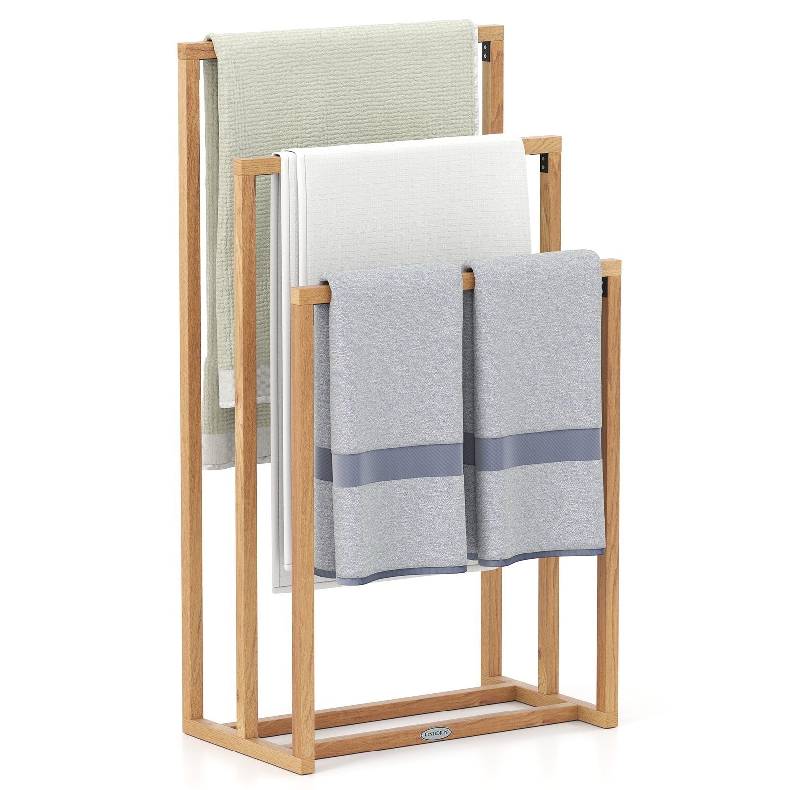 3-Tier Teak Wood Towel Rack with 3 Hanging Crossbars, Natural Towel Racks Natural at Gallery Canada