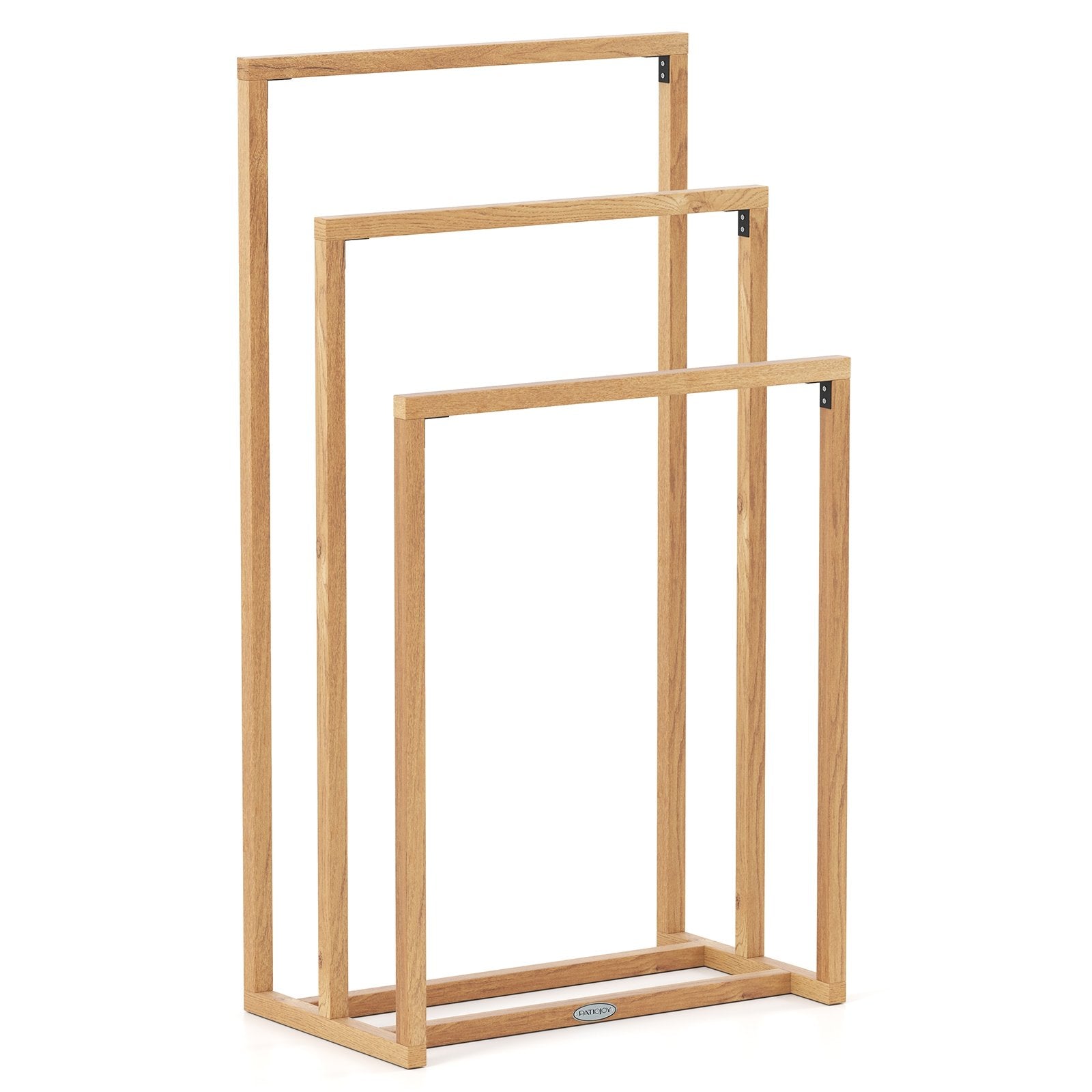 3-Tier Teak Wood Towel Rack with 3 Hanging Crossbars, Natural Towel Racks at Gallery Canada