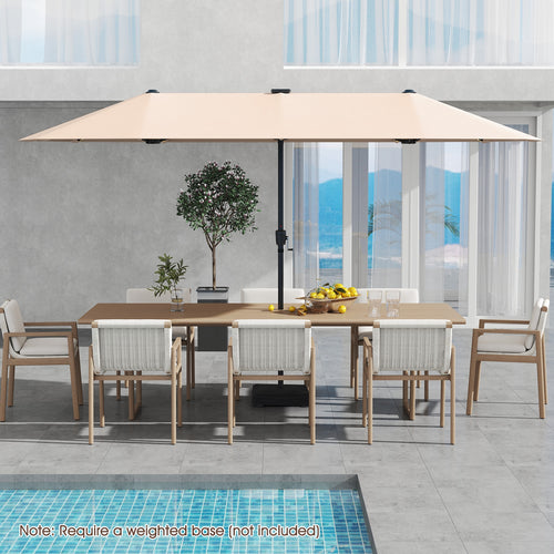 13 FT Large Patio Umbrella with LED Solar Lights and Crank Handle, Beige