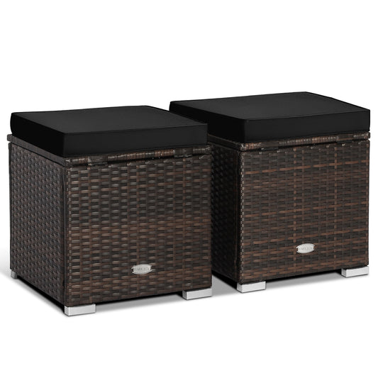 2 Pieces Patio Ottoman with Hidden Storage Space, Black Outdoor Seating & Patio Chairs Black  at Gallery Canada