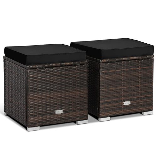 2 Pieces Patio Ottoman with Hidden Storage Space, Black