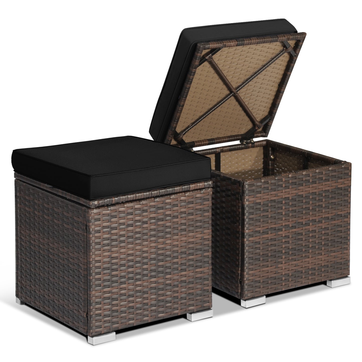 2 Pieces Patio Ottoman with Hidden Storage Space, Black Outdoor Seating & Patio Chairs   at Gallery Canada