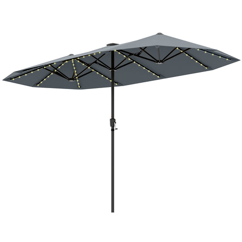 13 FT Large Patio Umbrella with LED Solar Lights and Crank Handle, Gray