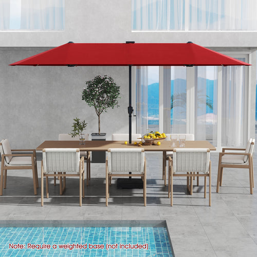 13 FT Large Patio Umbrella with LED Solar Lights and Crank Handle, Red