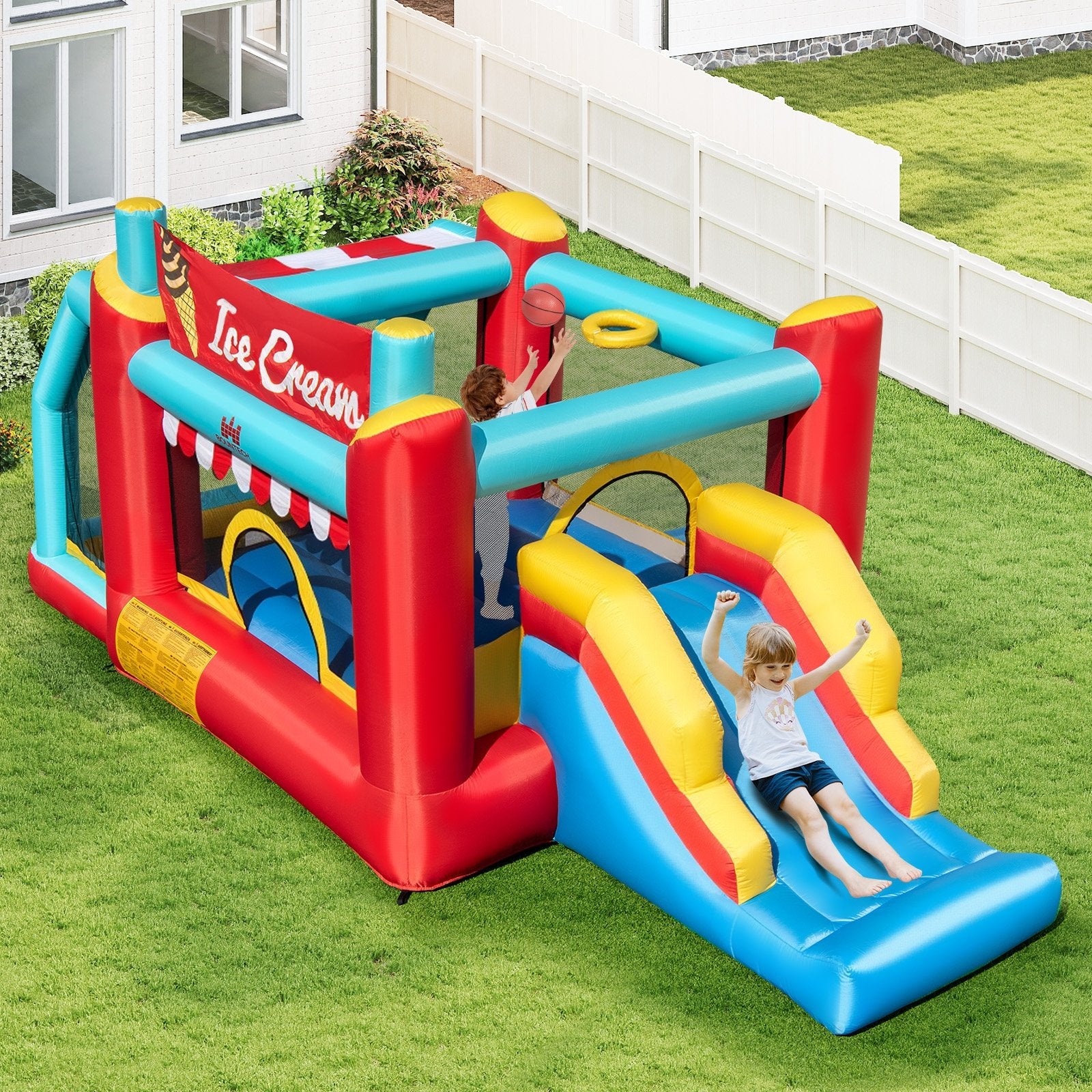 5-in-1 Ice Cream Inflatable Bounce House with Ball Pit and Slide with 520W Blower, Multicolor Bounce House at Gallery Canada