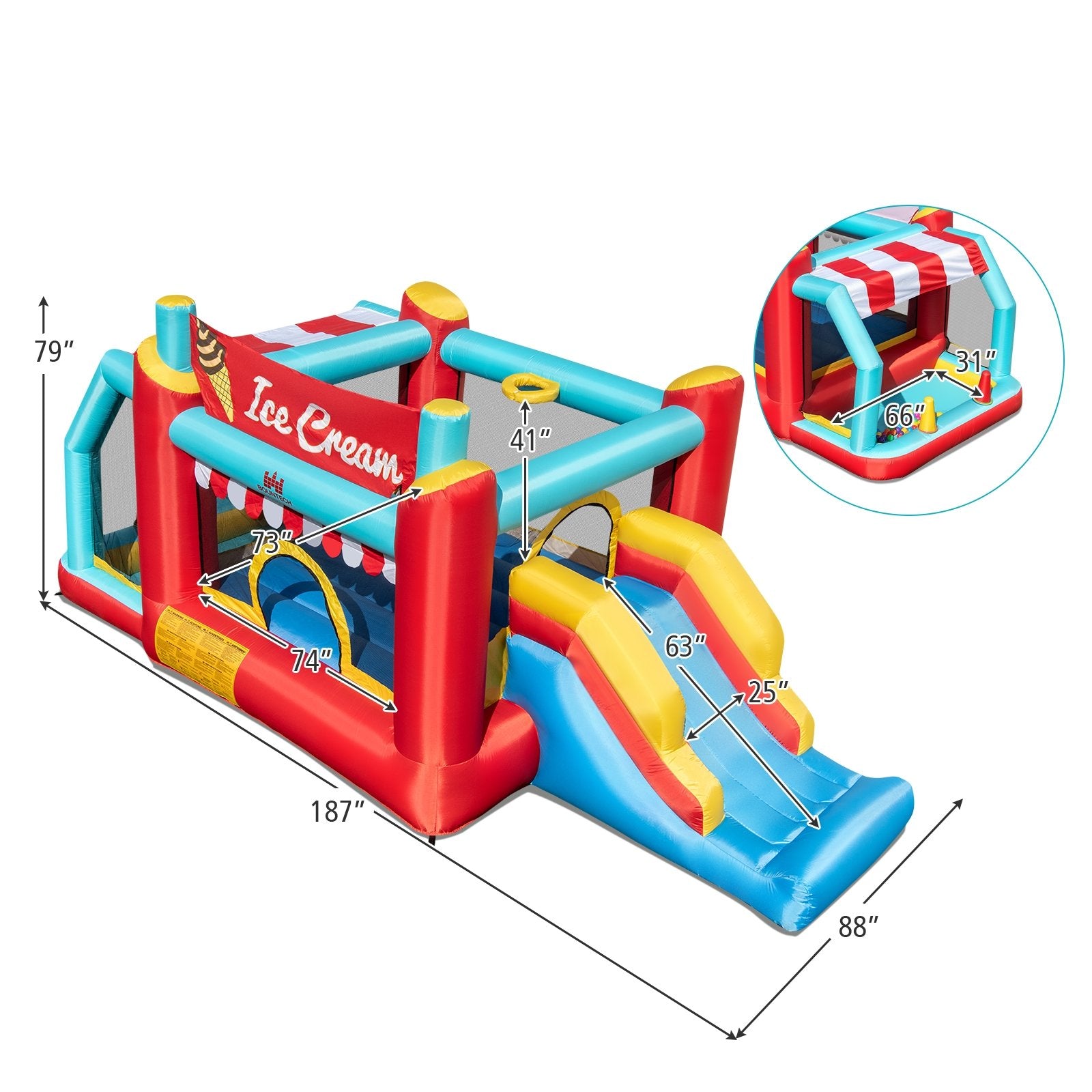 5-in-1 Ice Cream Inflatable Bounce House with Ball Pit and Slide with 520W Blower, Multicolor Bounce House at Gallery Canada
