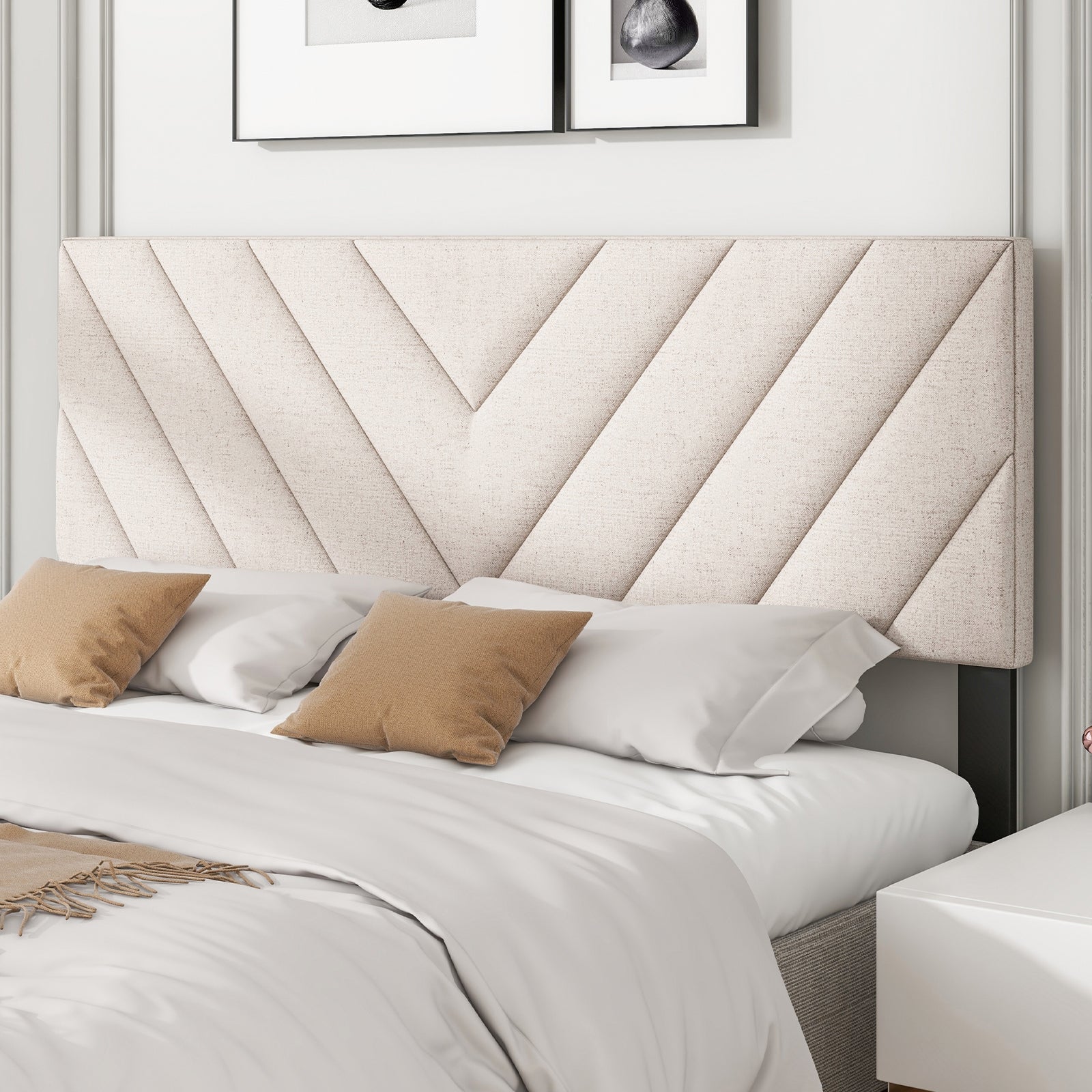 Linen Upholstered Headboard for Full and Queen Size Bed Frames, Beige Headboards   at Gallery Canada