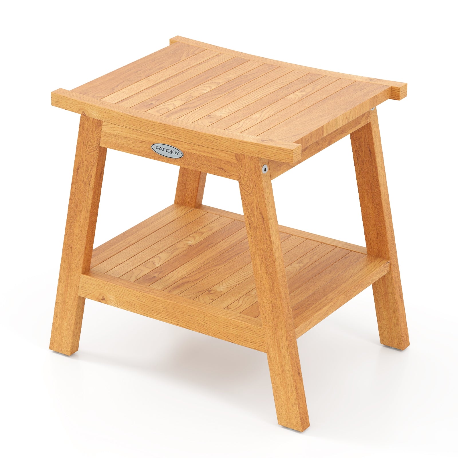 20 Inches Teak Wood Shower Bench with Storage Shelf and Adjustable Foot Pads, Natural Bath Safety Natural at Gallery Canada