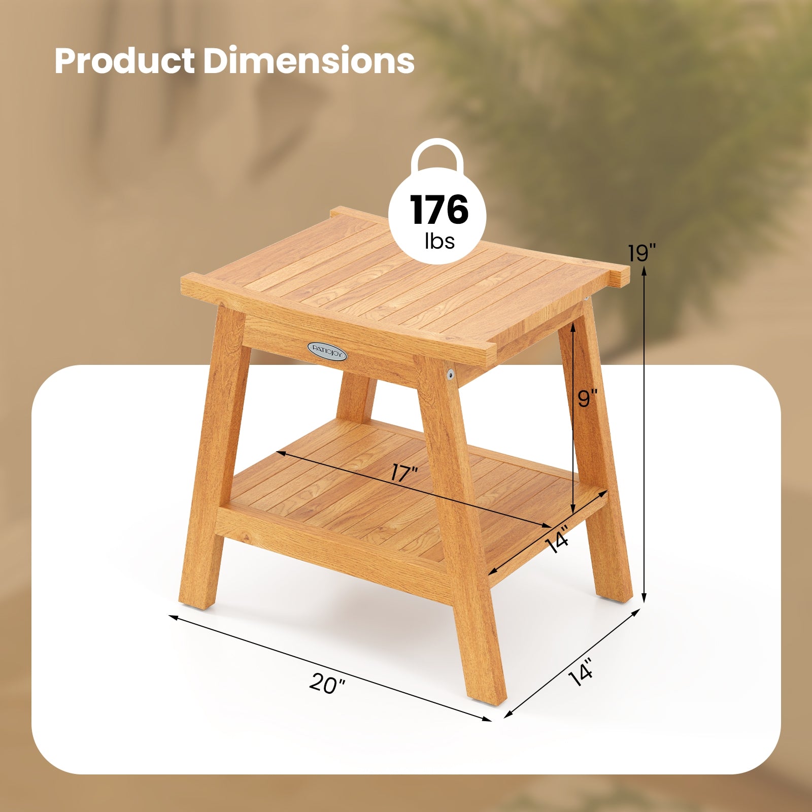 20 Inches Teak Wood Shower Bench with Storage Shelf and Adjustable Foot Pads, Natural Bath Safety at Gallery Canada