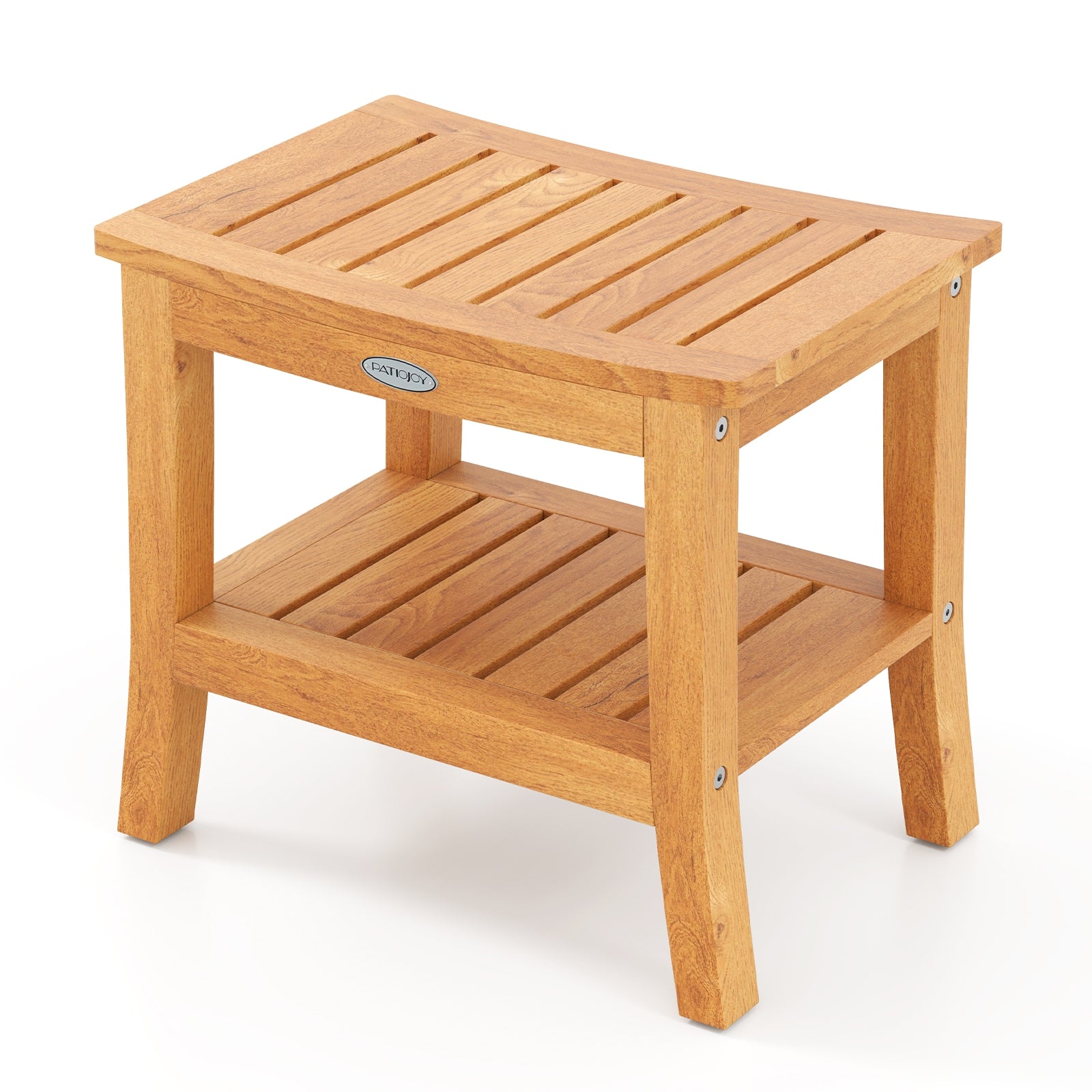 20 Inches Non-slip Shower Bench with Storage Shelf and Curved Top, Natural Bath Safety Natural at Gallery Canada