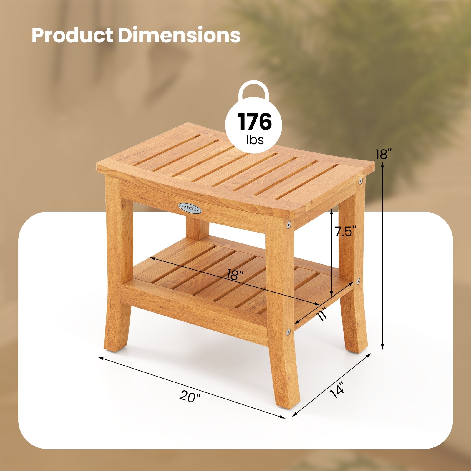 20 Inches Non-slip Shower Bench with Storage Shelf and Curved Top, Natural Bath Safety at Gallery Canada