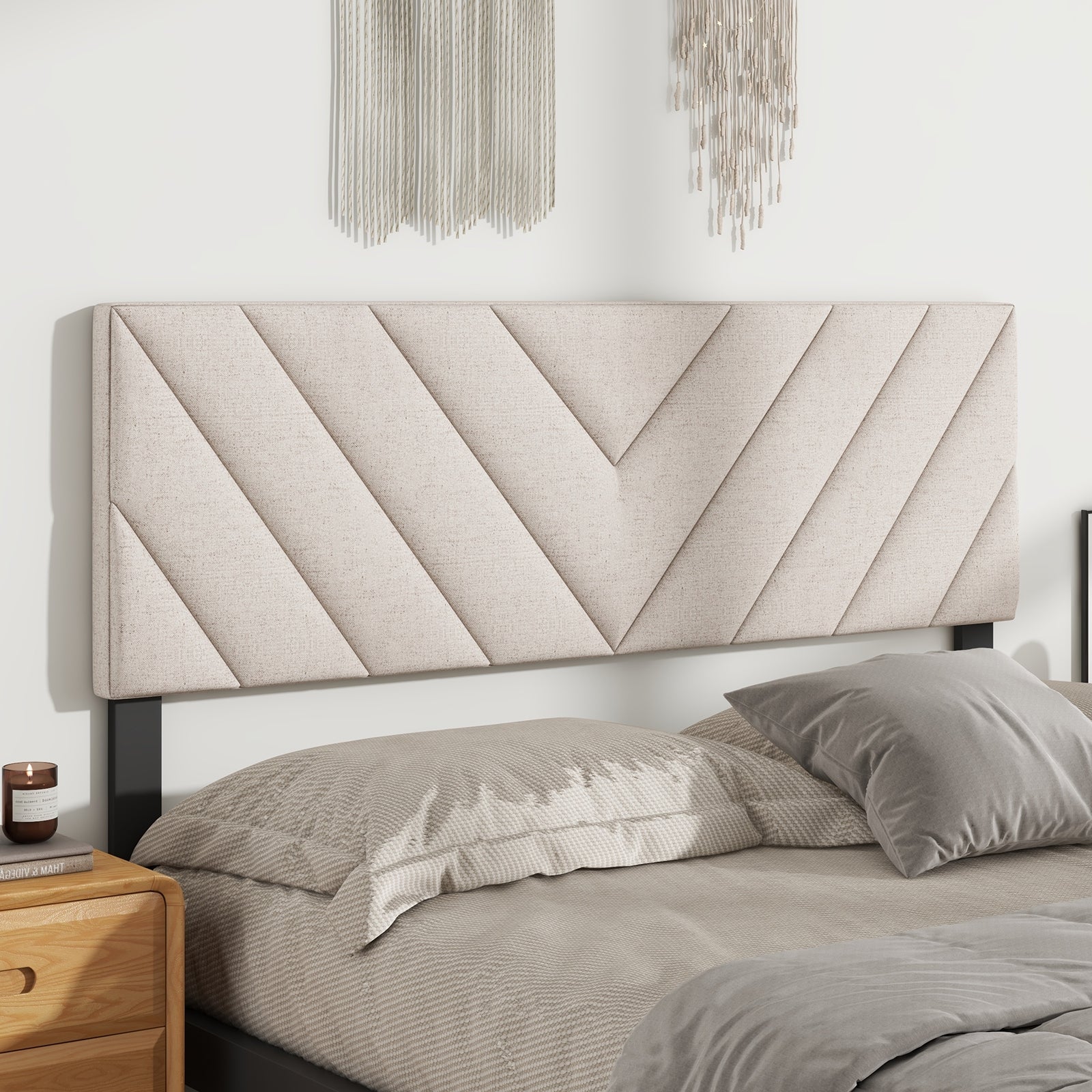 Linen Upholstered Headboard for Full and Queen Size Bed Frames, Beige Headboards   at Gallery Canada