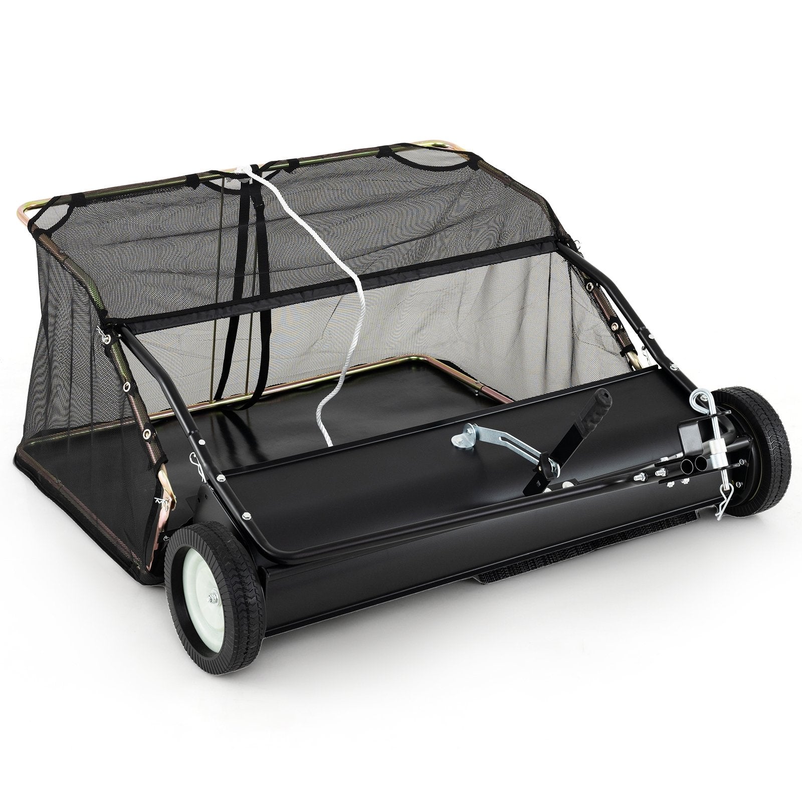 42 Inch Tow-Behind Lawn Sweeper with 26/27 Cu.FT Hopper Bag, Black Lawn Care Tools Black at Gallery Canada