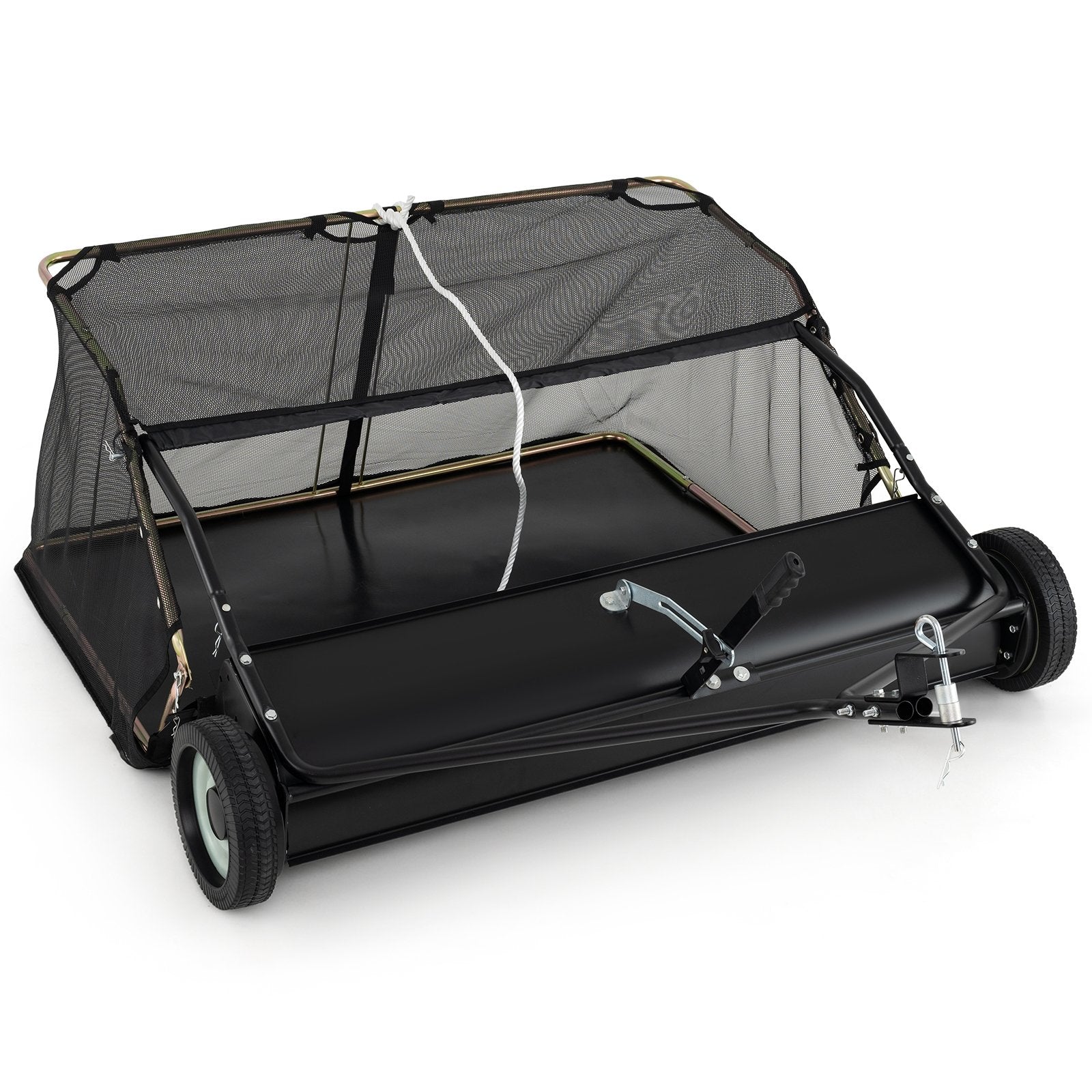 48 Inch Tow-Behind Lawn Sweeper with 26/27 Cu.FT Hopper Bag, Black Lawn Care Tools Black at Gallery Canada