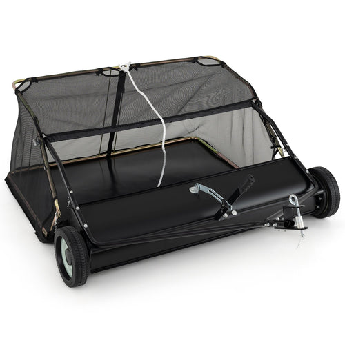 48 Inch Tow-Behind Lawn Sweeper with 26/27 Cu.FT Hopper Bag, Black