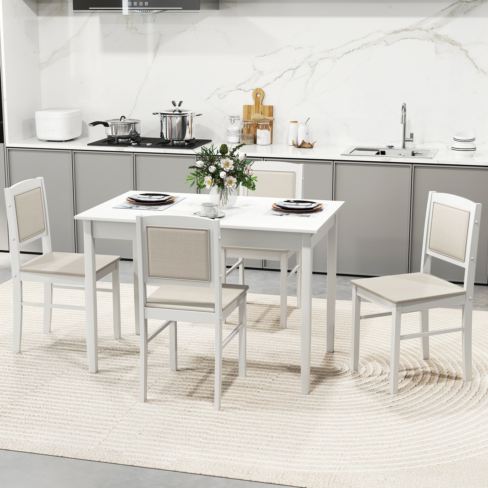 5-Piece Dining Set for 4 with Rubber Wood Legs for Small Dining Room, Beige Dining Room Sets at Gallery Canada