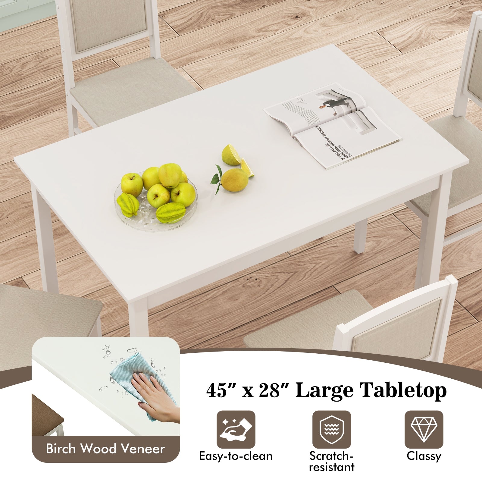 5-Piece Dining Set for 4 with Rubber Wood Legs for Small Dining Room, Beige Dining Room Sets at Gallery Canada