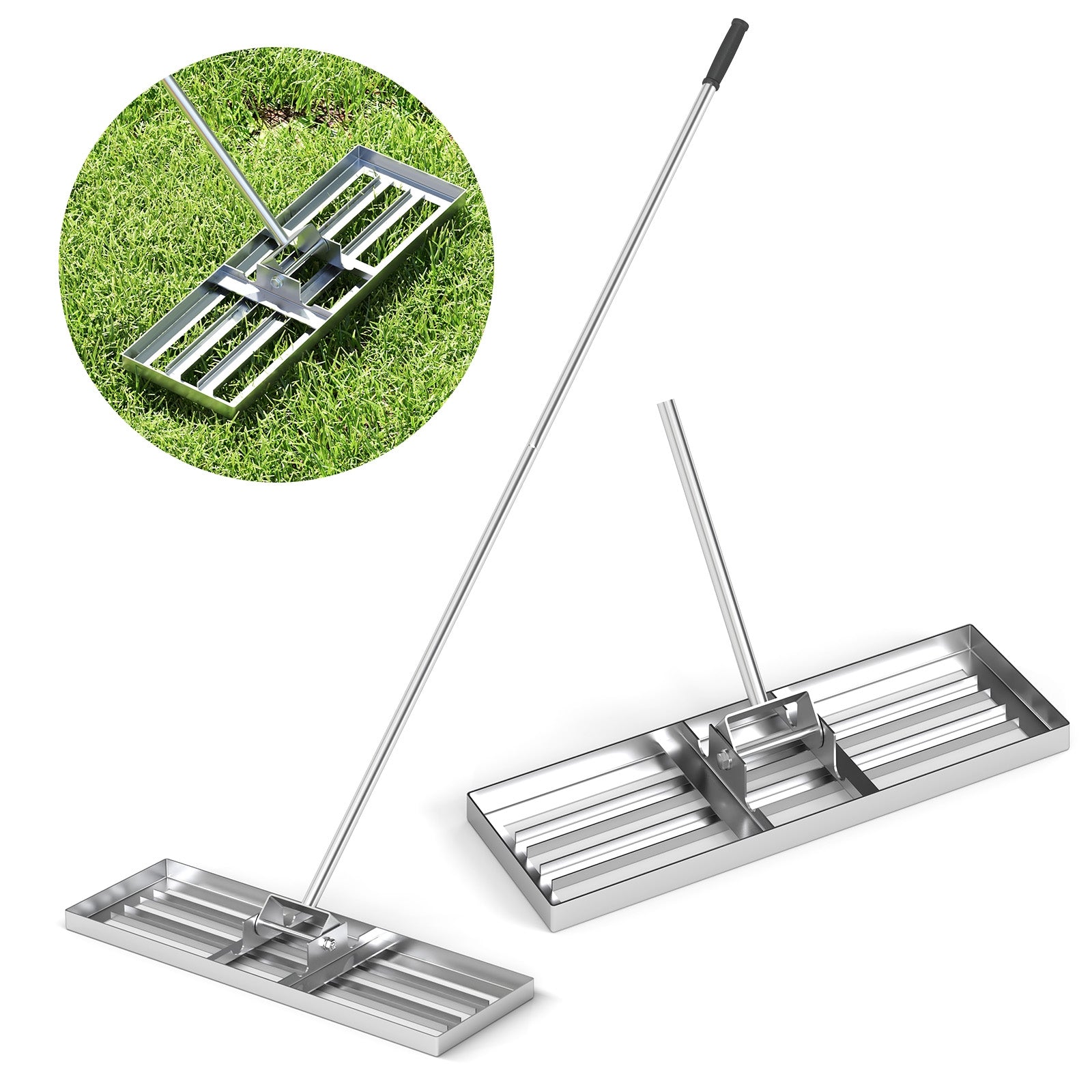 30 x 10 Inch Lawn Leveling Rake with Ergonomic Handle, Silver Lawn Care Tools at Gallery Canada