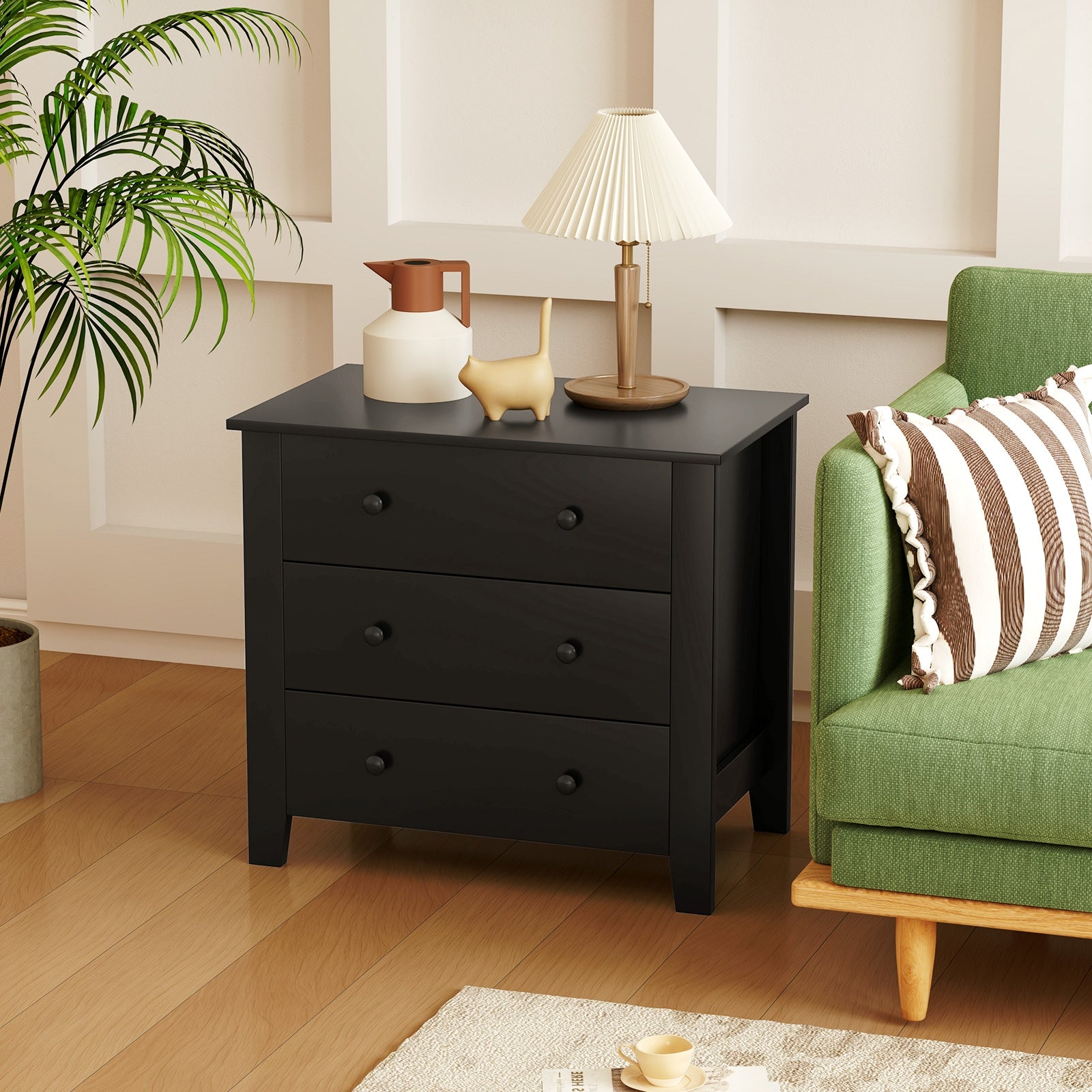 3 Drawer Dresser Chest of Drawers Bedside Table, Black Wood Grain Cabinets & Chests at Gallery Canada