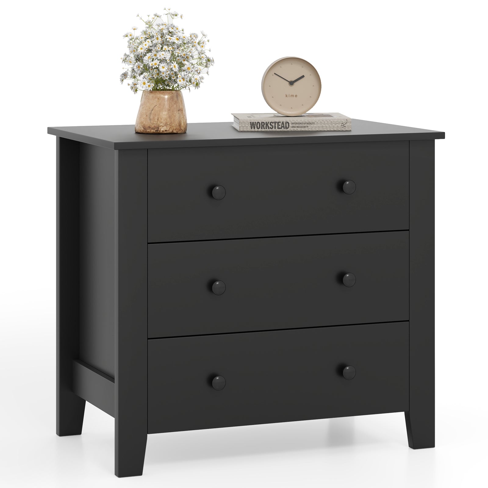 3 Drawer Dresser Chest of Drawers Bedside Table, Black Wood Grain Cabinets & Chests at Gallery Canada