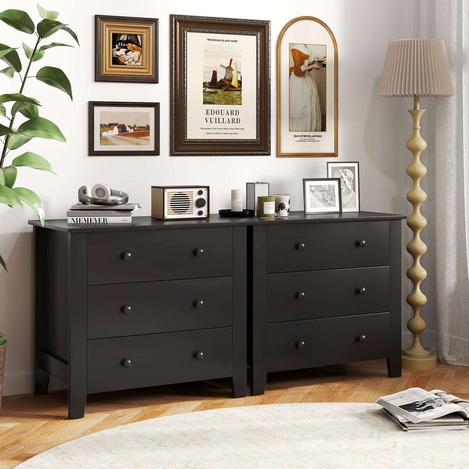 3 Drawer Dresser Chest of Drawers Bedside Table, Black Wood Grain Cabinets & Chests at Gallery Canada