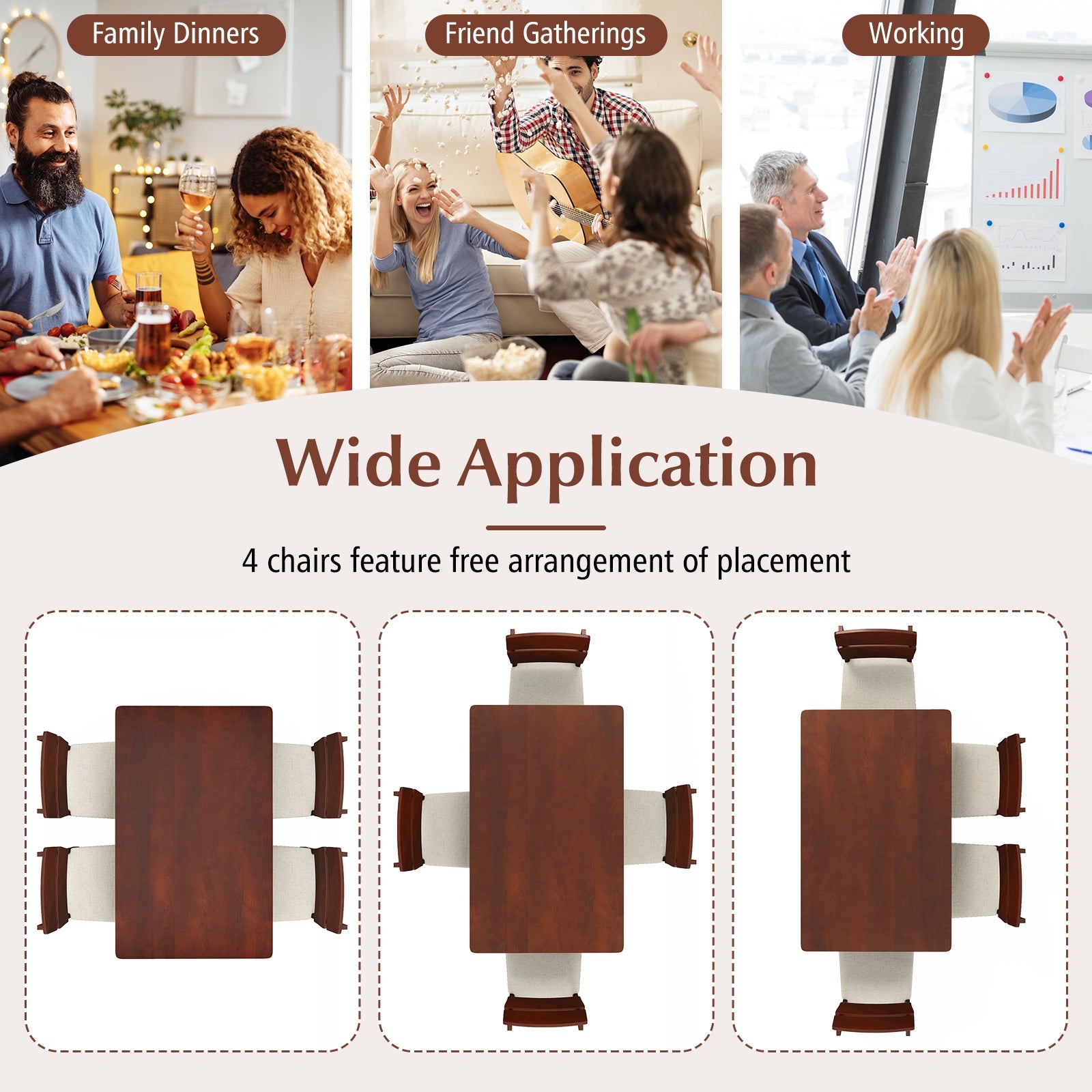 5-Piece Dining Table Set with High Curved Back for 4 People, Walnut Dining Room Sets at Gallery Canada