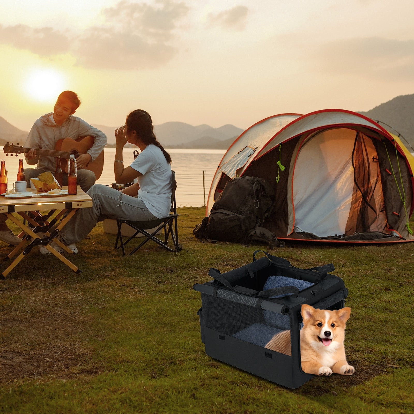 Portable Foldable Pet Carrying Bag with 2 Openings and Comfy Cushion-S, Black Dog Supplies at Gallery Canada