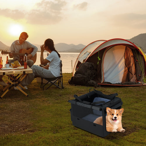 Portable Foldable Pet Carrying Bag with 2 Openings and Comfy Cushion-S, Black
