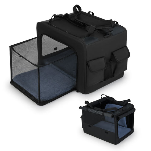 Portable Foldable Pet Carrying Bag with 2 Openings and Comfy Cushion-S, Black