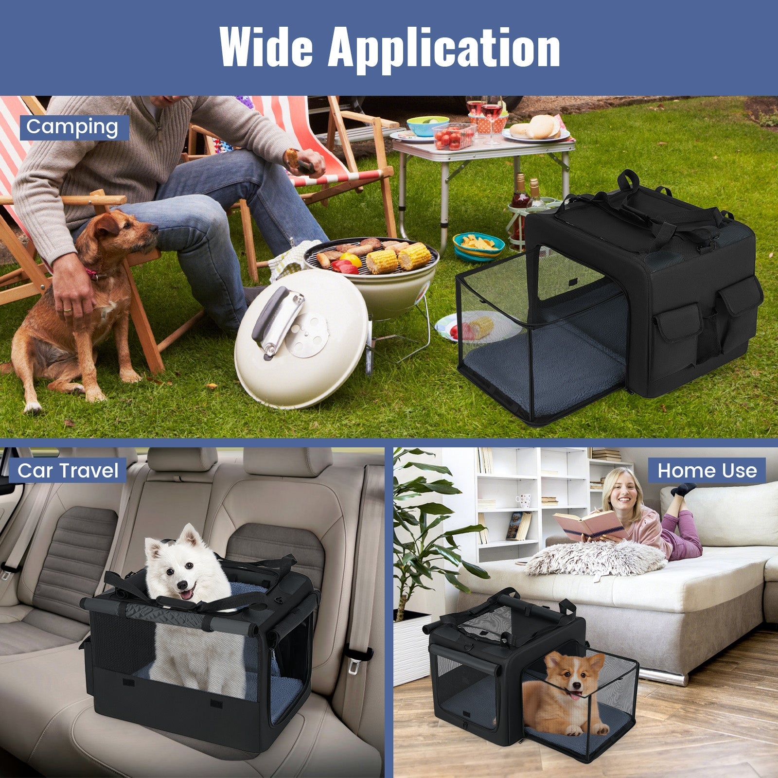 Portable Foldable Pet Carrying Bag with 2 Openings and Comfy Cushion-S, Black Dog Supplies at Gallery Canada