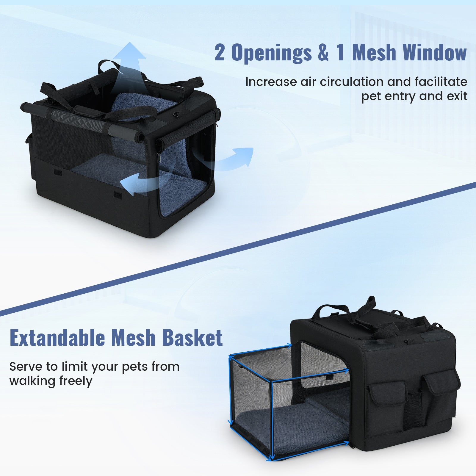 Portable Foldable Pet Carrying Bag with 2 Openings and Comfy Cushion-S, Black Dog Supplies at Gallery Canada