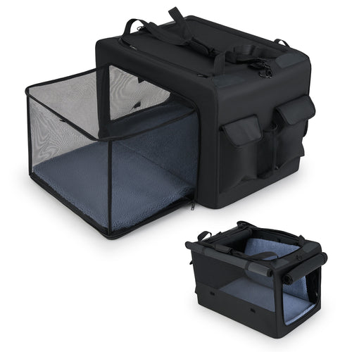 Portable Foldable Pet Carrying Bag with 2 Openings and Comfy Cushion-M, Black