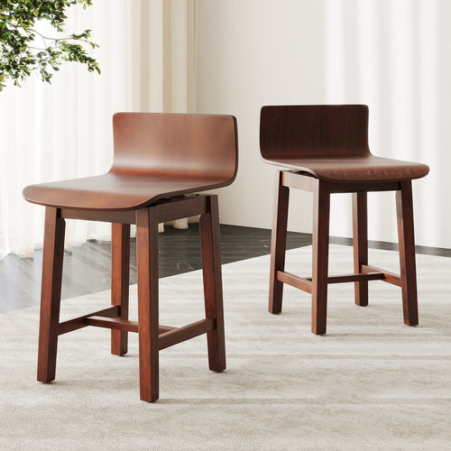 Swivel Dining Chair Set of 2 with Low Back and Curved Seat, Walnut