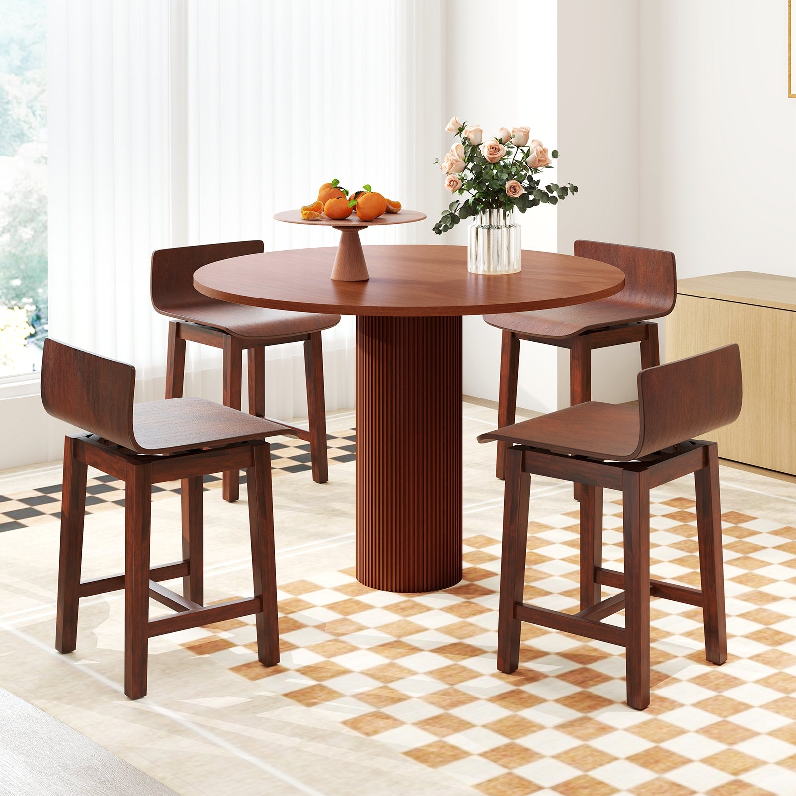 Swivel Dining Chair Set of 2 with Low Back and Curved Seat, Walnut Dining Chairs at Gallery Canada