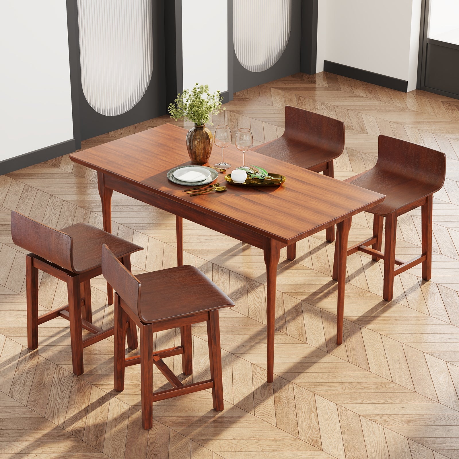 Swivel Dining Chair Set of 2 with Low Back and Curved Seat, Walnut Dining Chairs at Gallery Canada