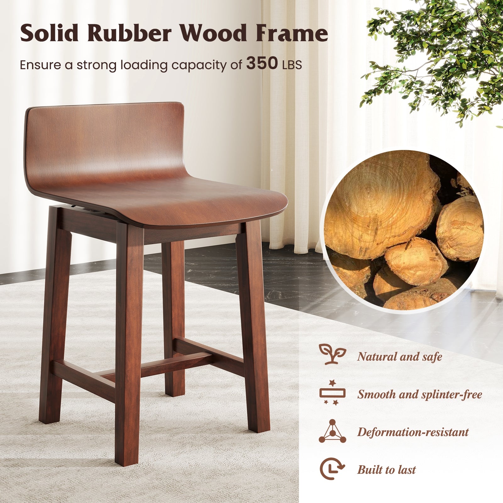 Swivel Dining Chair Set of 2 with Low Back and Curved Seat, Walnut Dining Chairs at Gallery Canada