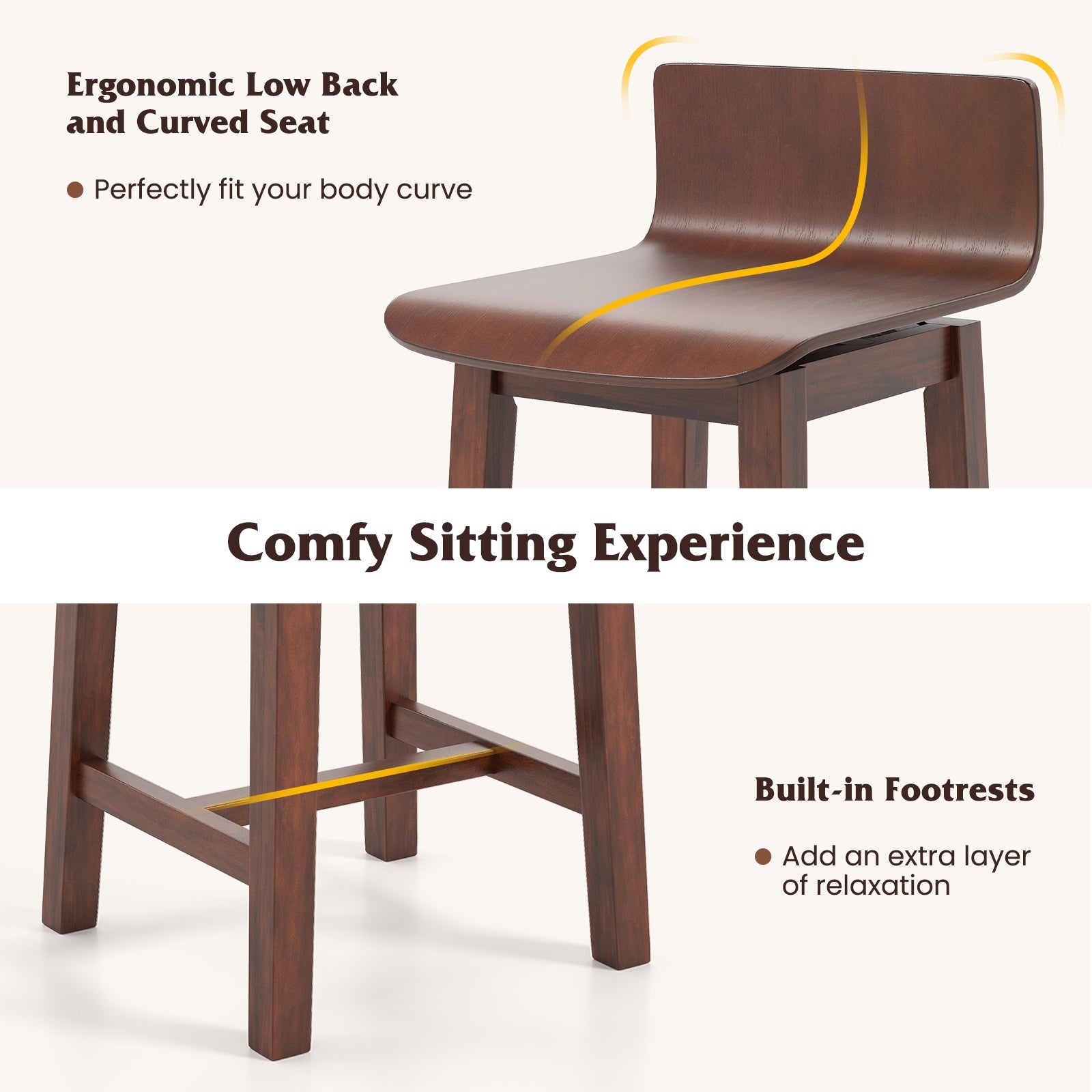 Swivel Dining Chair Set of 2 with Low Back and Curved Seat, Walnut Dining Chairs at Gallery Canada