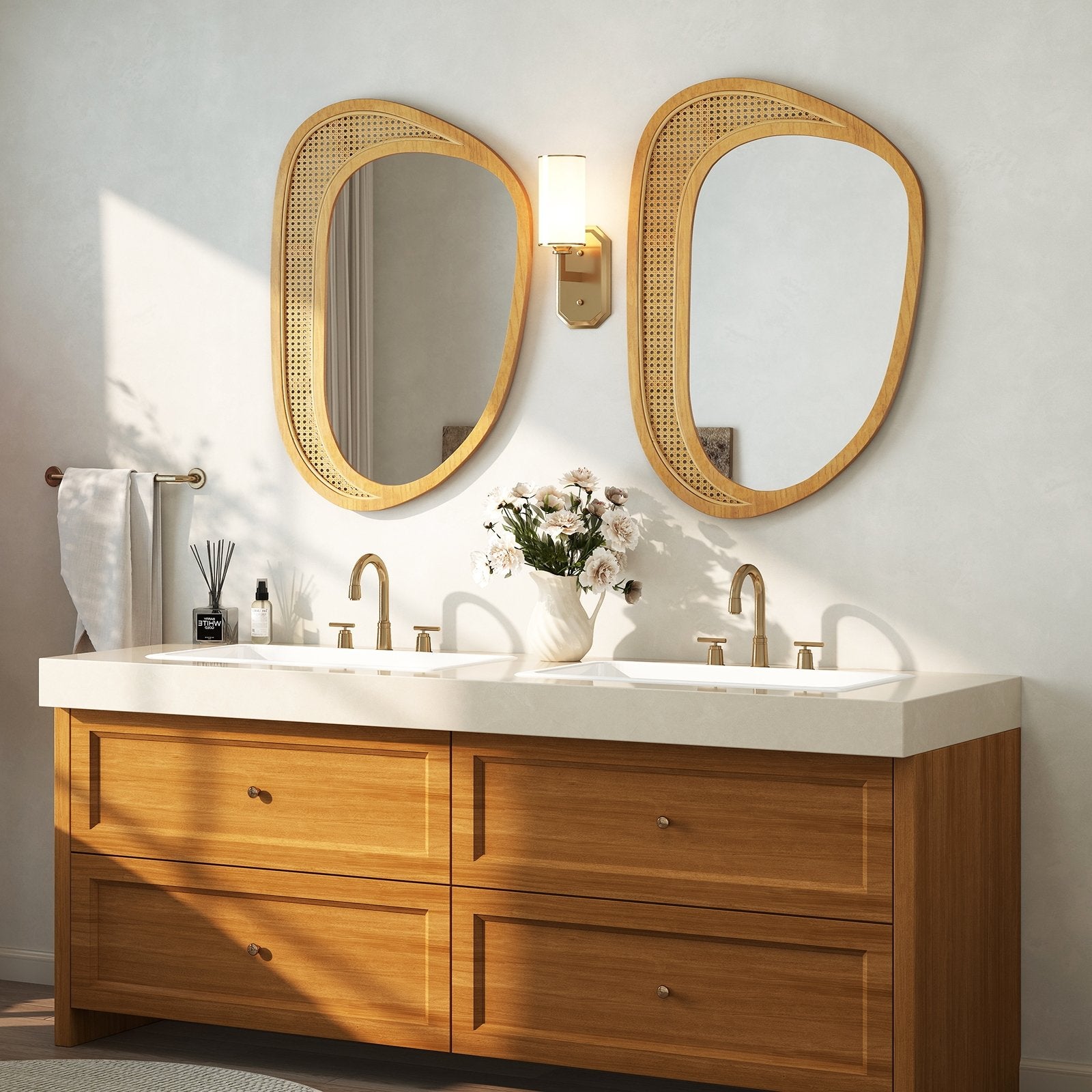 Bohemian Irregular Wall Mounted Decorative Mirror with Wooden Frame, Natural Wall Mirrors at Gallery Canada