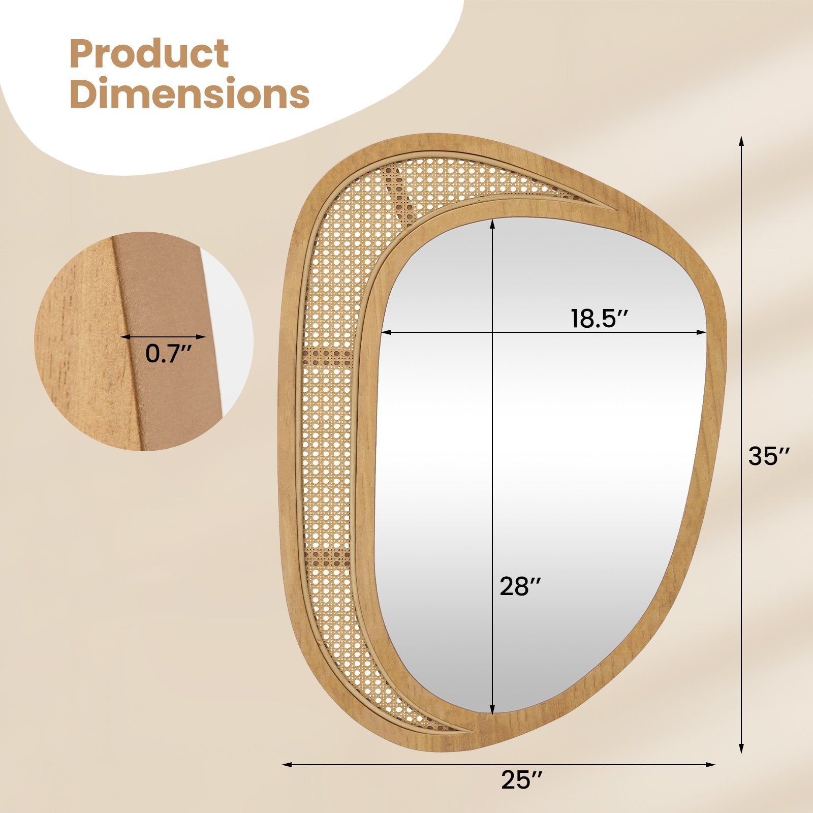 Bohemian Irregular Wall Mounted Decorative Mirror with Wooden Frame, Natural Wall Mirrors at Gallery Canada
