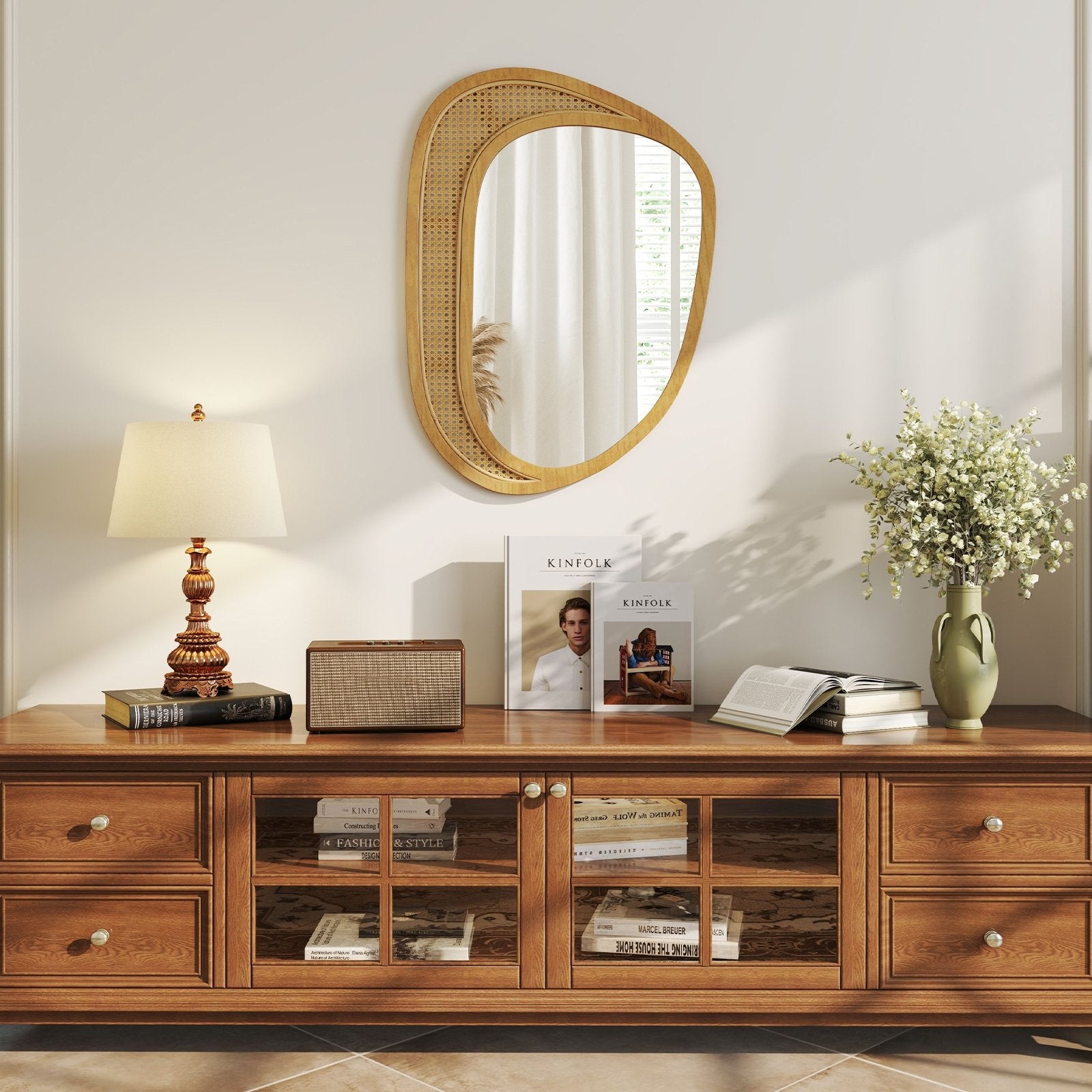 Bohemian Irregular Wall Mounted Decorative Mirror with Wooden Frame, Natural Wall Mirrors at Gallery Canada