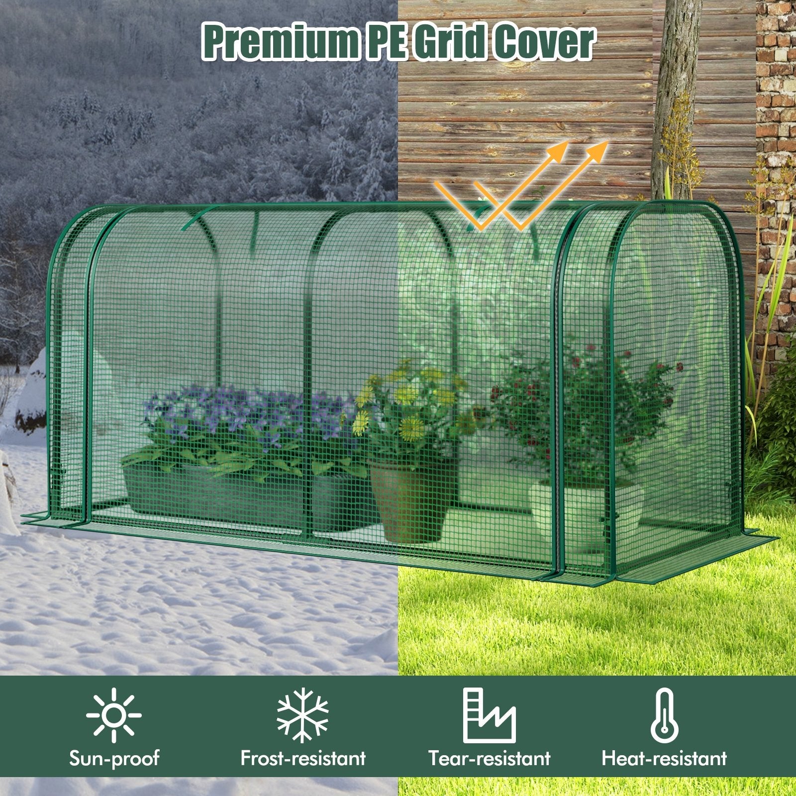 Mini Tunnel Greenhouse with Roll-up Zipper Door, Green Greenhouses at Gallery Canada