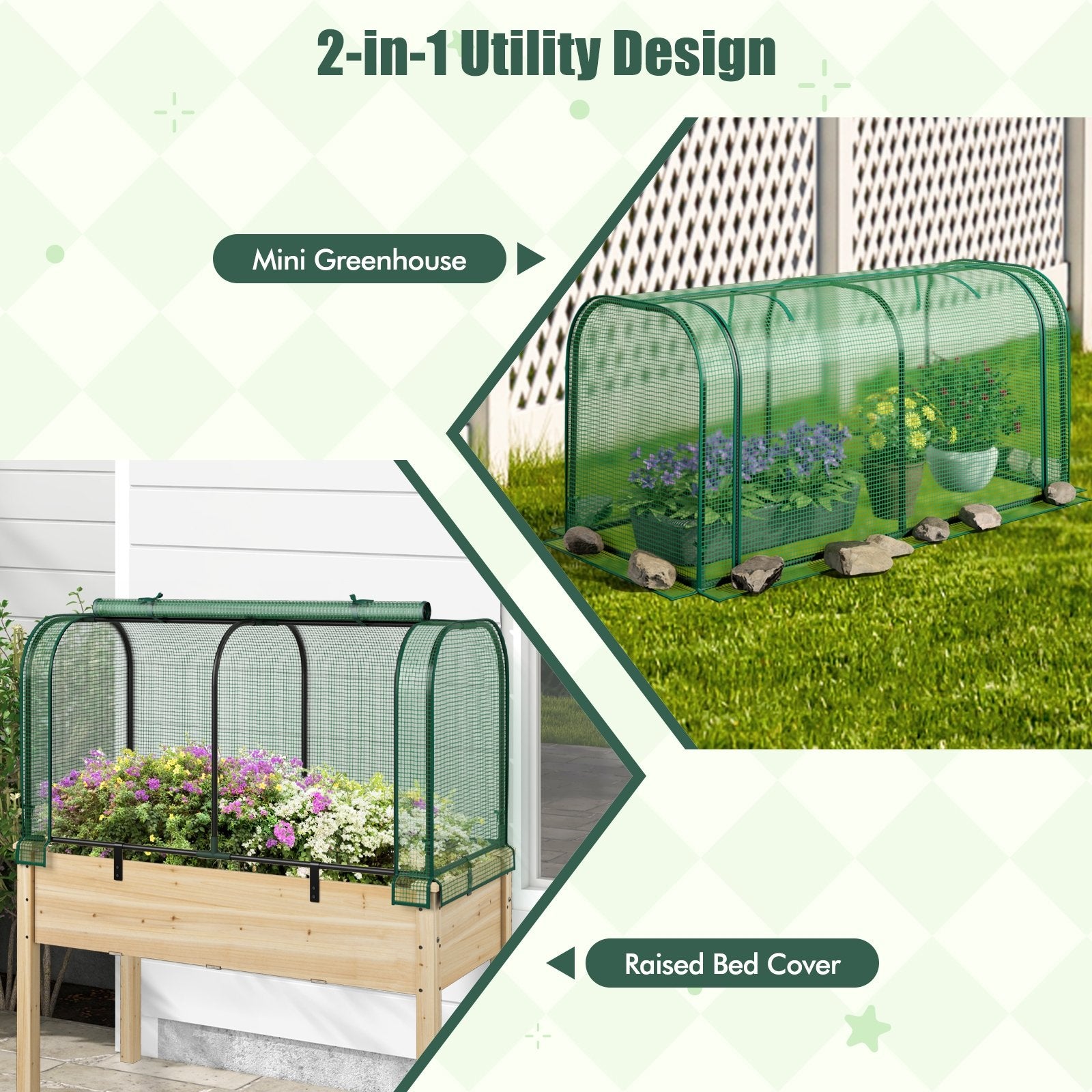 Mini Tunnel Greenhouse with Roll-up Zipper Door, Green Greenhouses at Gallery Canada