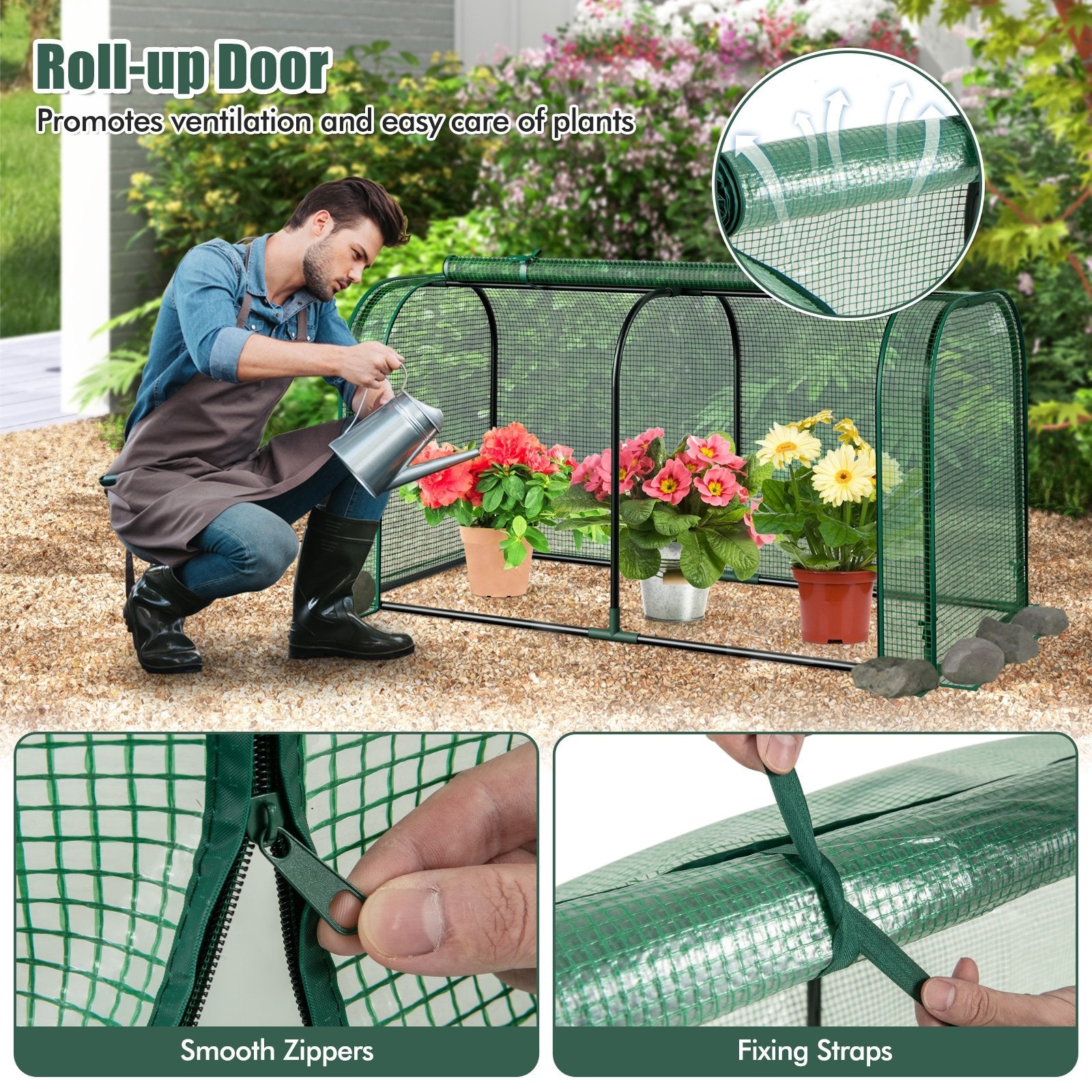 Mini Tunnel Greenhouse with Roll-up Zipper Door, Green Greenhouses at Gallery Canada