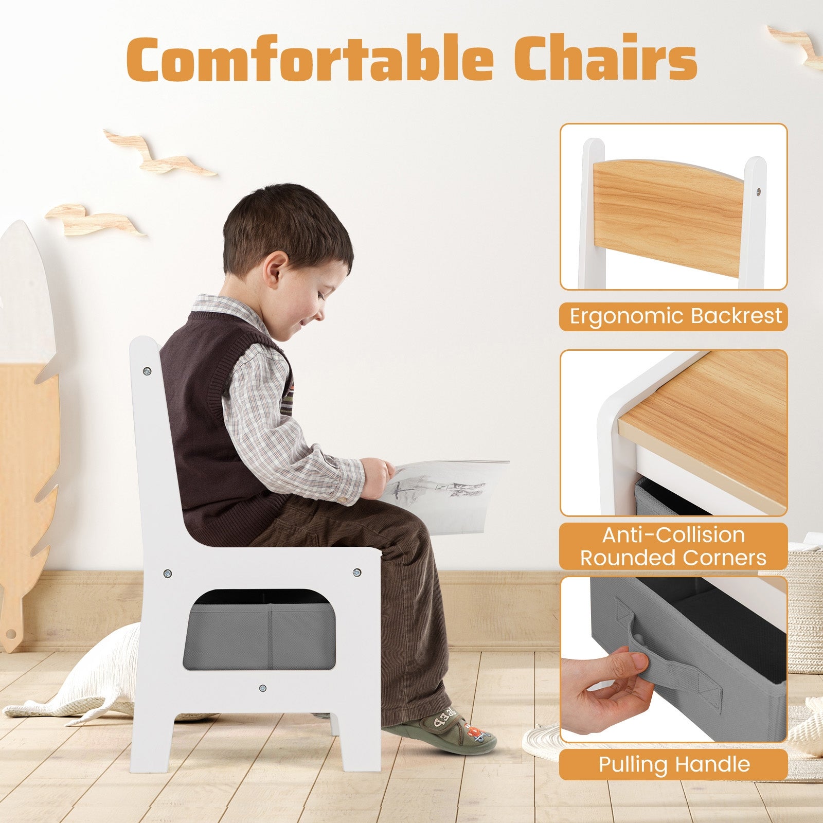 4 in 1 Kids Toddler Activity Table and Chairs Set with Reversible Tabletop, Natural Kids Table & Chair Sets at Gallery Canada