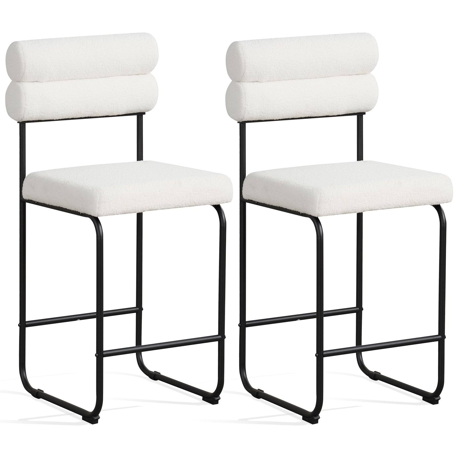 26 Inch Counter Height Bar Stools Set of 2 with Metal Frame and Footrest, White Bar Stools White at Gallery Canada