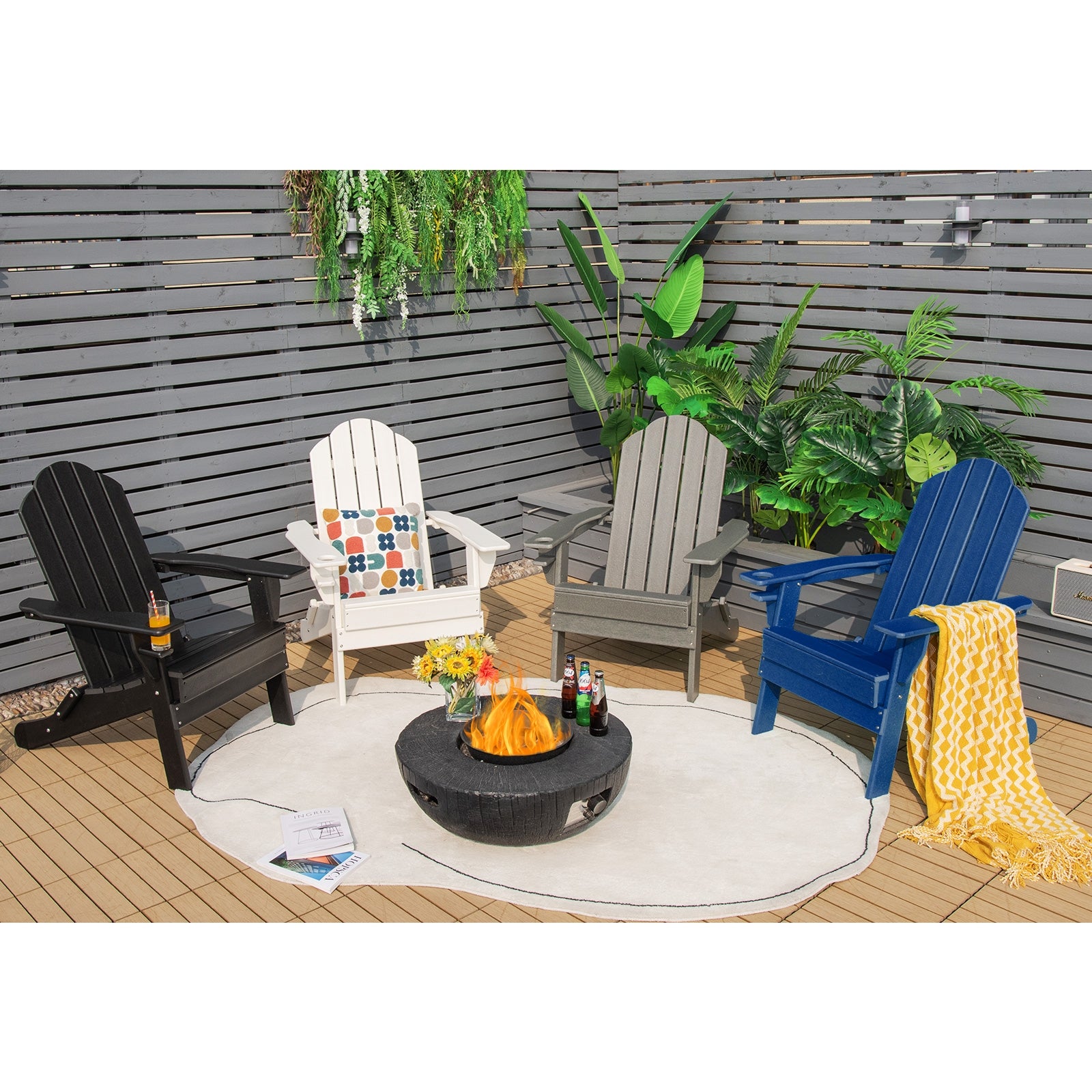 Foldable Weather Resistant Patio Chair with Built-in Cup Holder, Navy Adirondack Chairs   at Gallery Canada