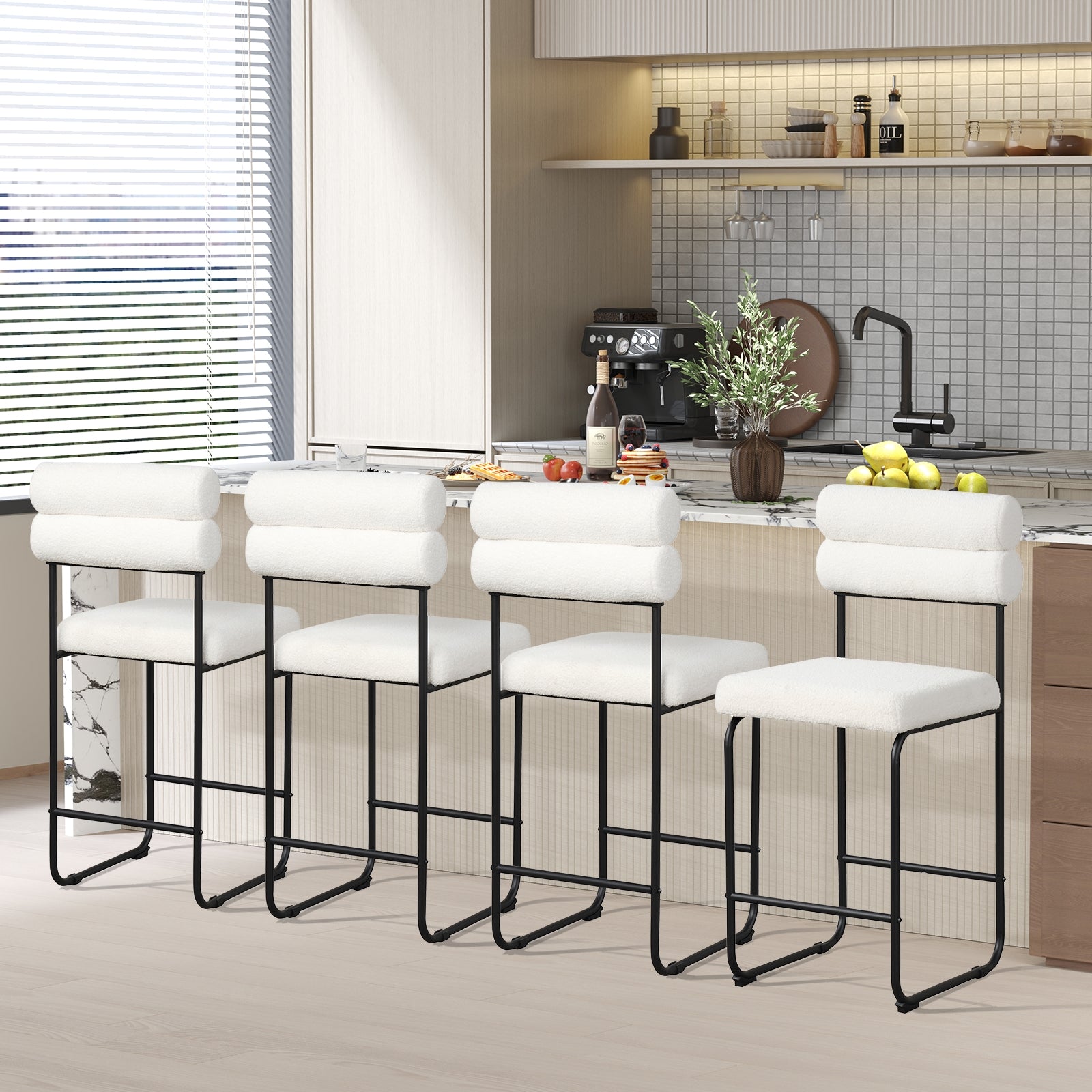 26 Inch Counter Height Bar Stools Set of 2 with Metal Frame and Footrest, White Bar Stools at Gallery Canada