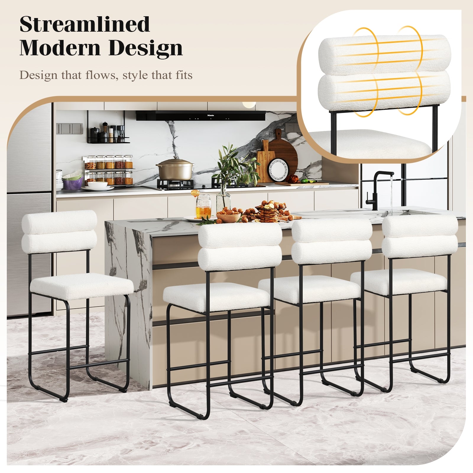 26 Inch Counter Height Bar Stools Set of 2 with Metal Frame and Footrest, White Bar Stools at Gallery Canada