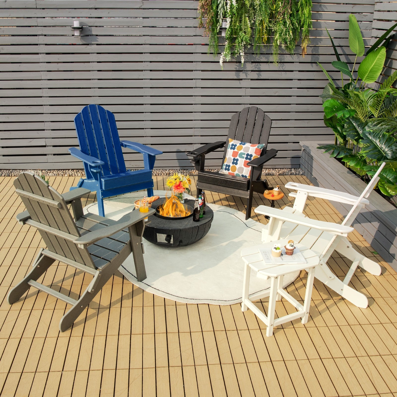 Foldable Weather Resistant Patio Chair with Built-in Cup Holder, Navy Adirondack Chairs   at Gallery Canada