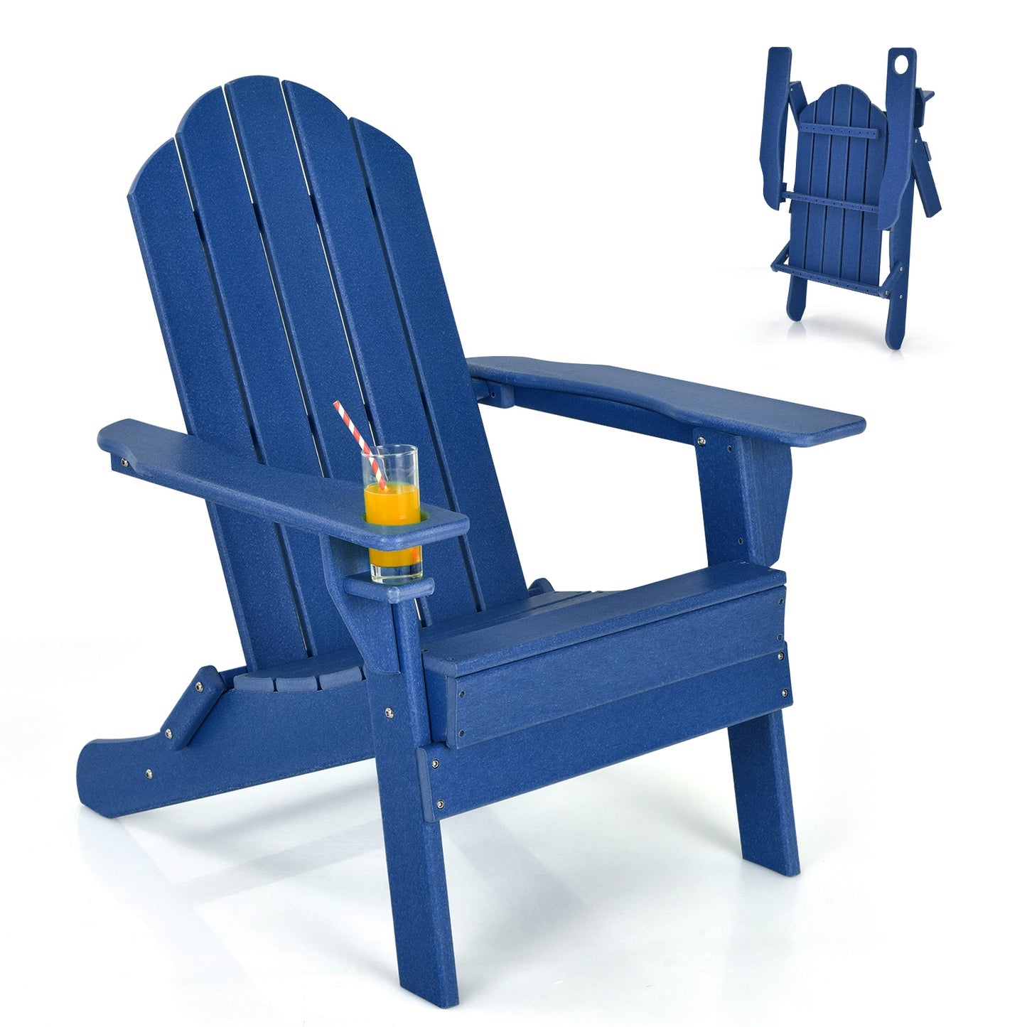 Foldable Weather Resistant Patio Chair with Built-in Cup Holder, Navy Adirondack Chairs Navy  at Gallery Canada